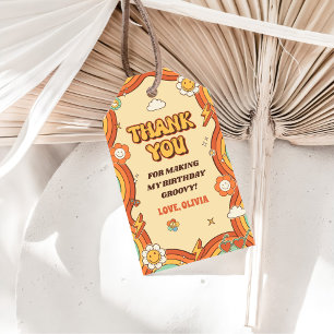 One Groovy Girl Retro Rainbow 1st Birthday Party Gift Tags