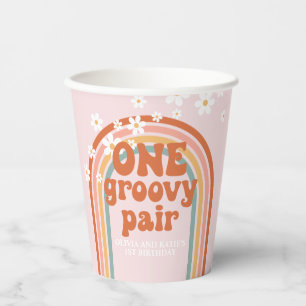 One Groovy Pair daisy rainbow 1st birthday Paper Cups