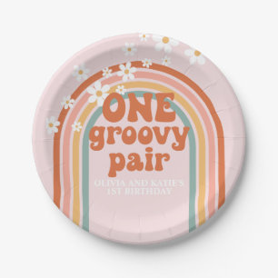 One Groovy Pair daisy rainbow 1st birthday Paper Plate