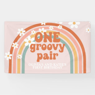 One Groovy Pair Retro Rainbow twin Birthday Banner