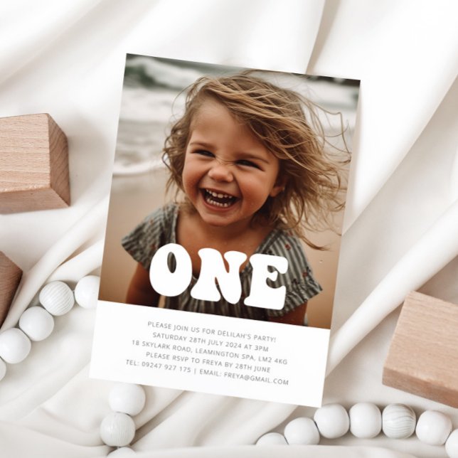 One - Groovy Photo Birthday Invitation  (One - Groovy Photo Birthday Invitation)