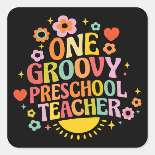 One groovy preschool teacher square sticker