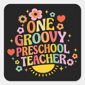 One groovy preschool teacher square sticker