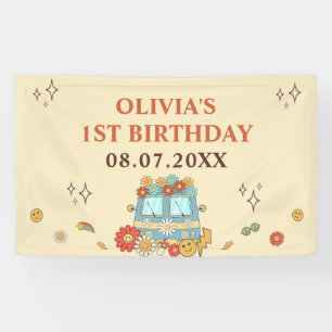 One Groovy Retro Rainbow 1st Birthday Banner