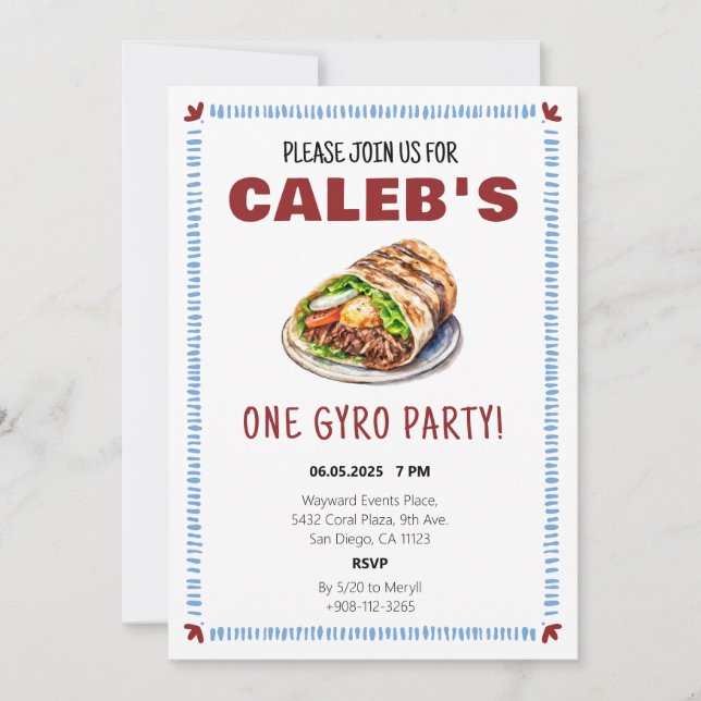 One Gyro Party Greek First Birthday Party Invitation (Front)