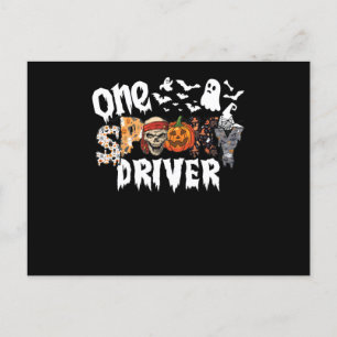 One Halloween Spooky Driver Leopard Groovy Witch Holiday Postcard