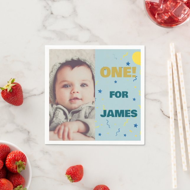 One Happy 1st Birthday Photo Party Napkin (Insitu)