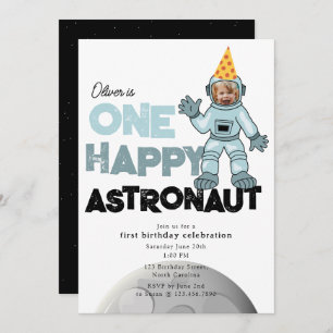 One Happy Astronaut Photo 1st  First Birthday Invitation