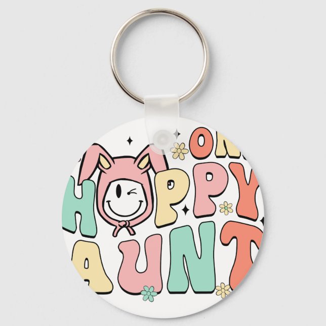 one happy aunt, retro, vintage key ring (Front)