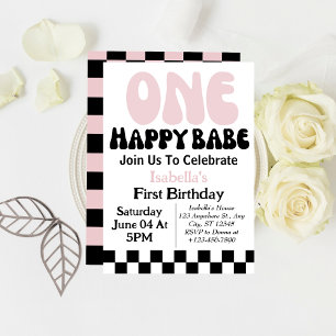 One Happy Babe Custom Girl 1st First Birthday  Invitation