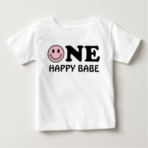 One Happy Babe Custom Pink Smile First Birthday Baby T-Shirt