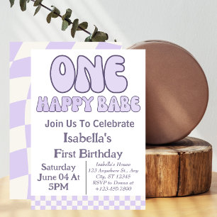 One Happy Babe Girl 1st Birthday Party Personalise Invitation