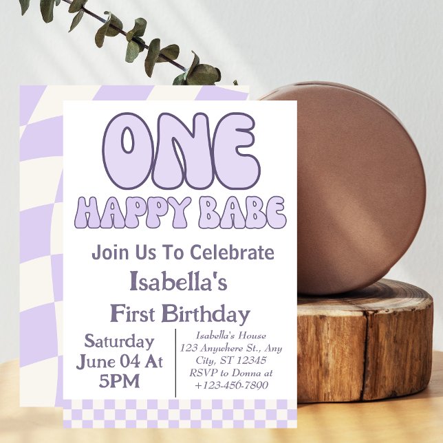 One Happy Babe Girl 1st Birthday Party Personalise Invitation (Creator Uploaded)