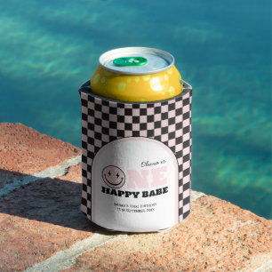 One Happy Babe Girls Pink 1st Birthday Can Cooler
