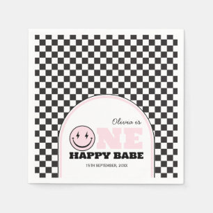 One Happy Babe Girls Pink 1st Birthday Napkin