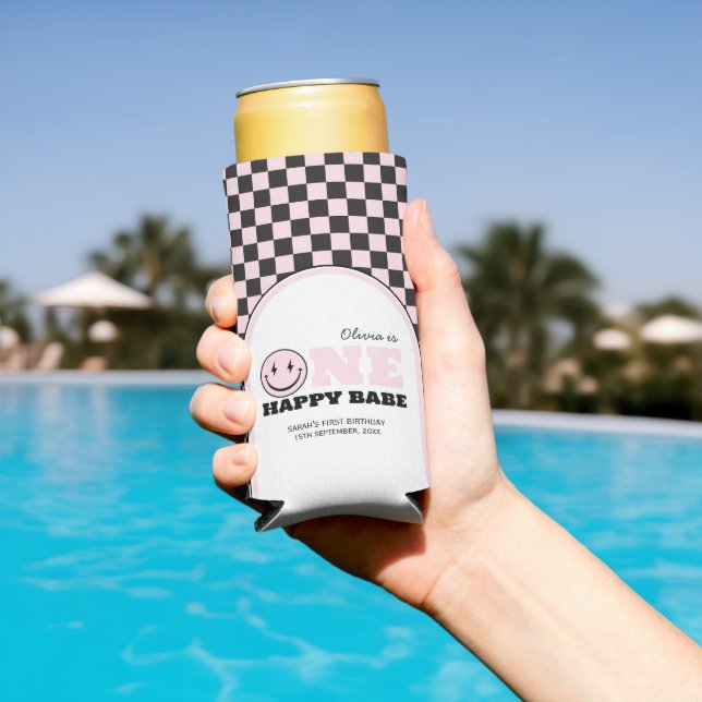 One Happy Babe Girls Pink 1st Birthday Seltzer Can Cooler (In Situ Pool)