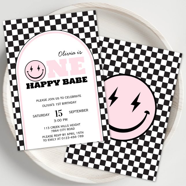 One Happy Babe Girls Pink First Birthday  Invitation (Creator Uploaded)