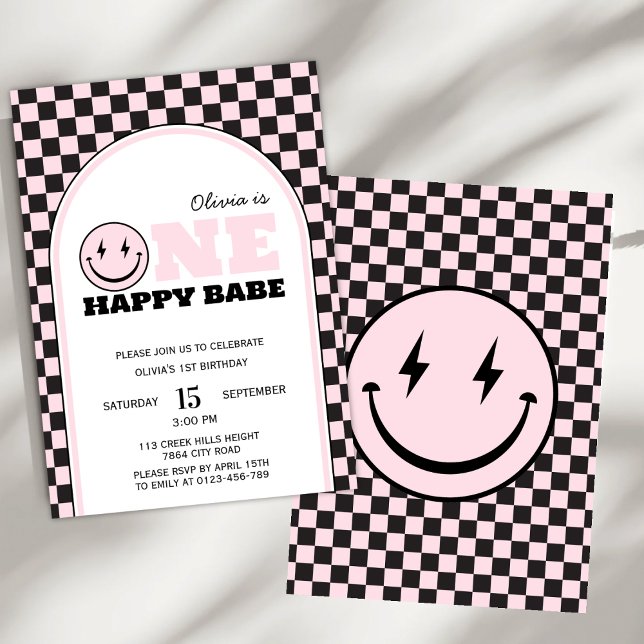 One Happy Babe Girls Pink First Birthday  Invitation (Creator Uploaded)
