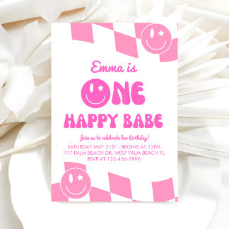 One Happy Babe Groovy 1st Birthday Invitation