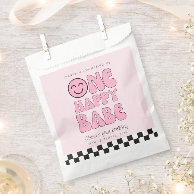 One Happy Babe Happy Face Pink  Favour Bag (Clipped)