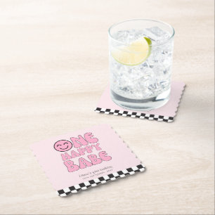 One Happy Babe Happy Face Pink  Paper Coaster