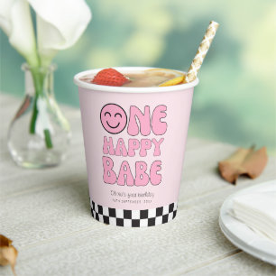 One Happy Babe Happy Face Pink Paper Cups