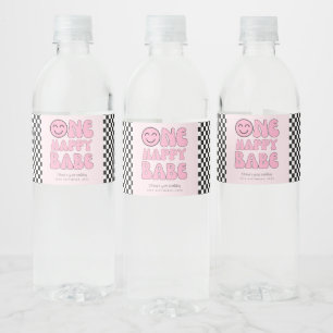 One Happy Babe Happy Face Pink  Water Bottle Label