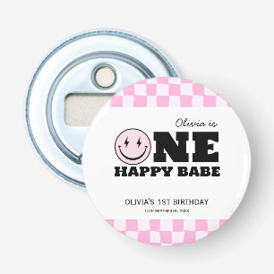 One Happy Babe Pink Chequered Birthday Bottle Opener
