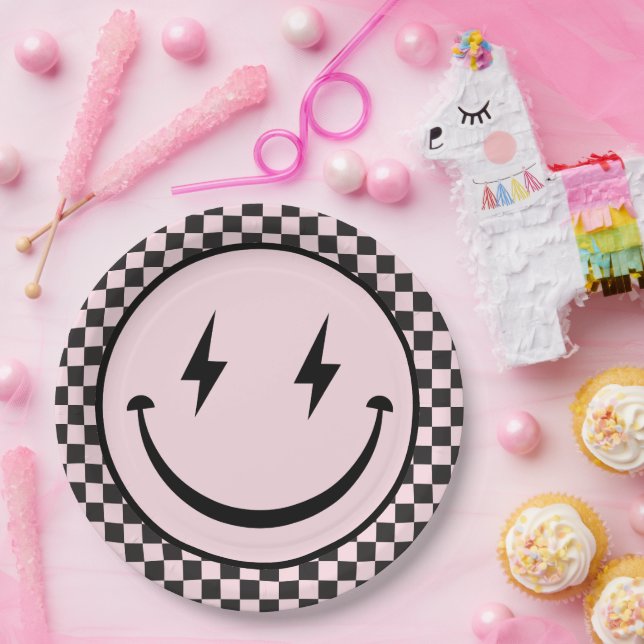 One Happy Babe Pink Happy Face 1st Birthday Paper Plate (Party)