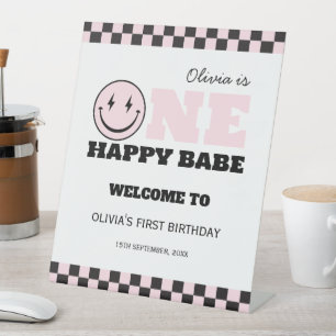 One Happy Babe Pink Smile Face Welcome Sign