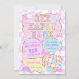 One Happy Babe Preppy Varsity Patch 1st Birthday Invitation