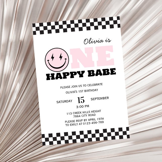 One Happy Babe Retro First Birthday Invitation (Creator Uploaded)