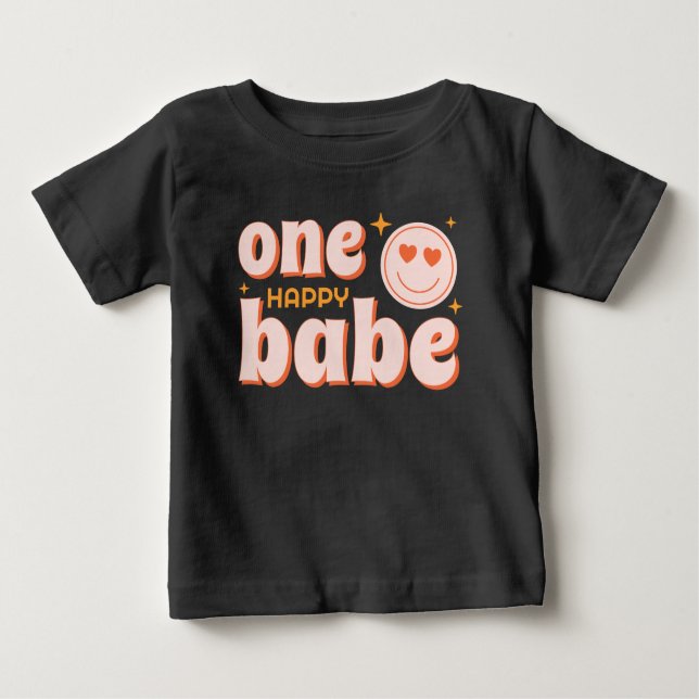 One Happy Babe Retro First Birthday Shirt (Front)