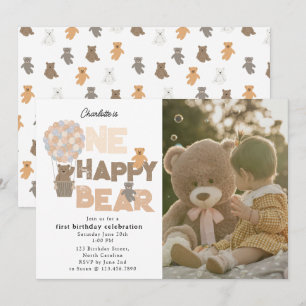 One Happy Bear Invite 1st  First Birthday Photo