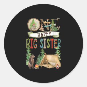 One Happy Big Sister Camper First Birthday Camng B Classic Round Sticker