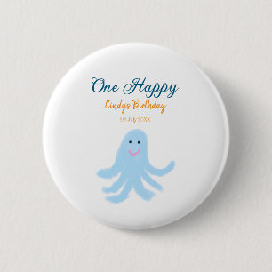 One happy blue octopus under the sea birthday 6 cm round badge