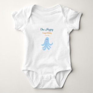 One happy blue octopus under the sea birthday baby bodysuit