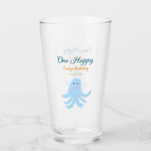 One happy blue octopus under the sea birthday glass