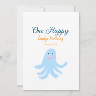 One happy blue octopus under the sea birthday invitation