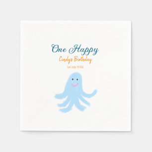 One happy blue octopus under the sea birthday napkin