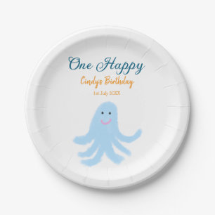 One happy blue octopus under the sea birthday  paper plate
