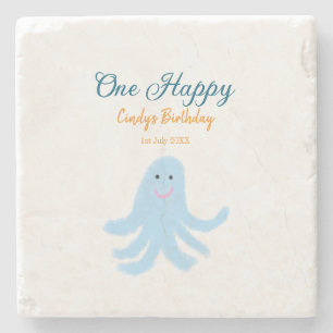 One happy blue octopus under the sea birthday stone coaster