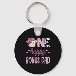 One happy bonus dad 1st birthday girl pink farm key ring