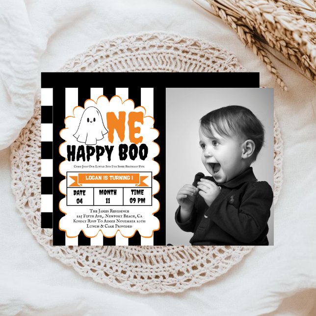 One Happy Boo Boy 1st Birthday Party Invitation (Creator Uploaded)
