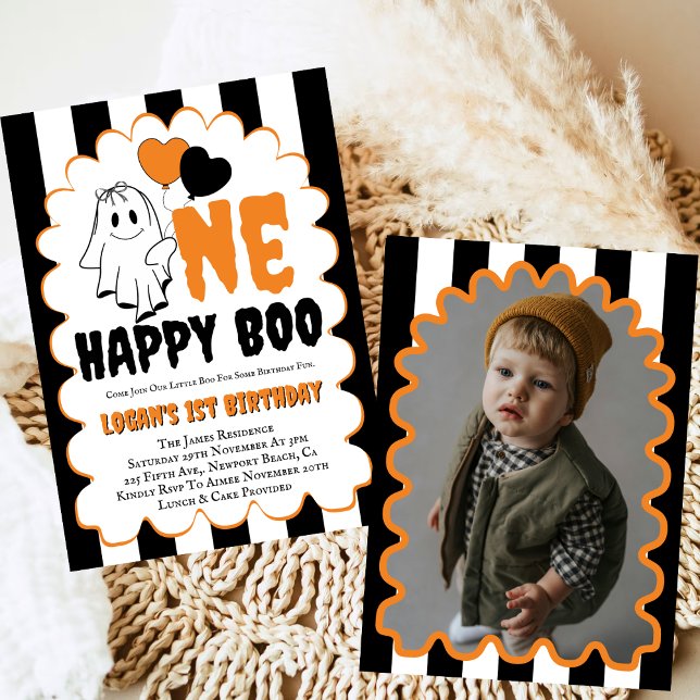 One Happy Boo Boy 1st Birthday Photo Party  Invitation (Creator Uploaded)
