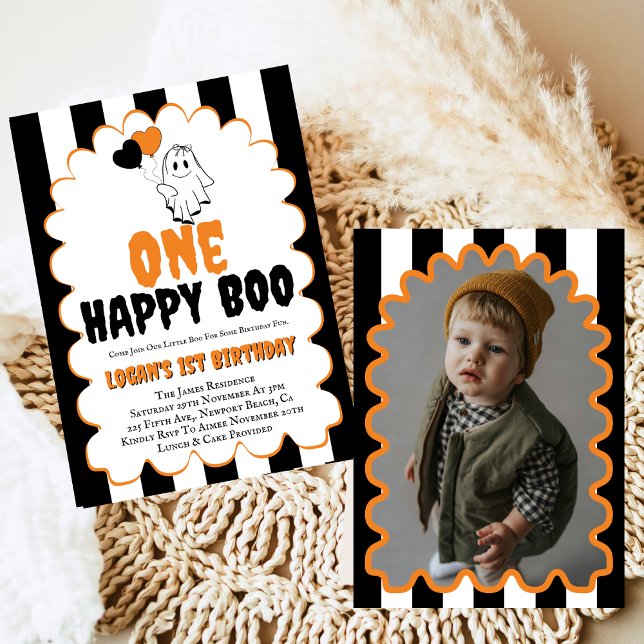One Happy Boo Boy 1st Birthday Photo Party  Invitation (Creator Uploaded)