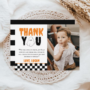 One Happy Boo Retro Boy 1st Birthday Party Photo Thank You Card