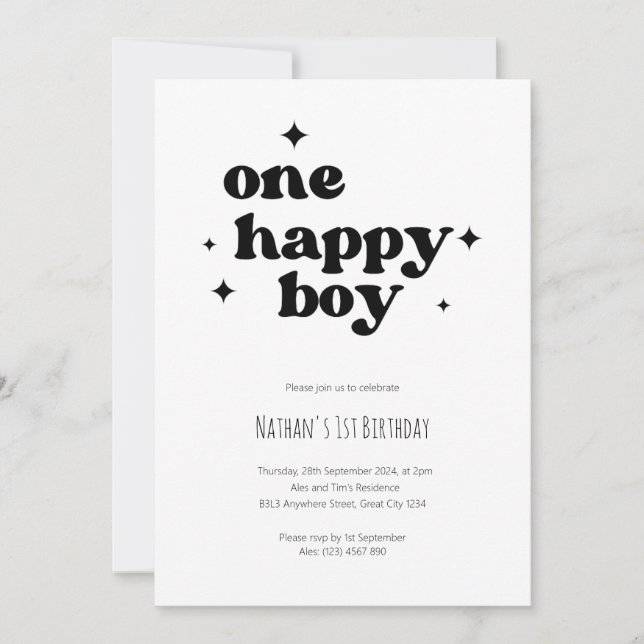 One Happy Boy 1st Birthday Invitation First Bday (Front)