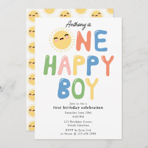 One Happy Boy Birthday Invite 1st Birthday Sun