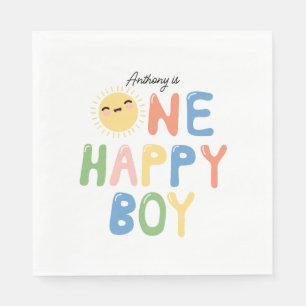 One Happy Boy Birthday Invite 1st Birthday Sun Napkin